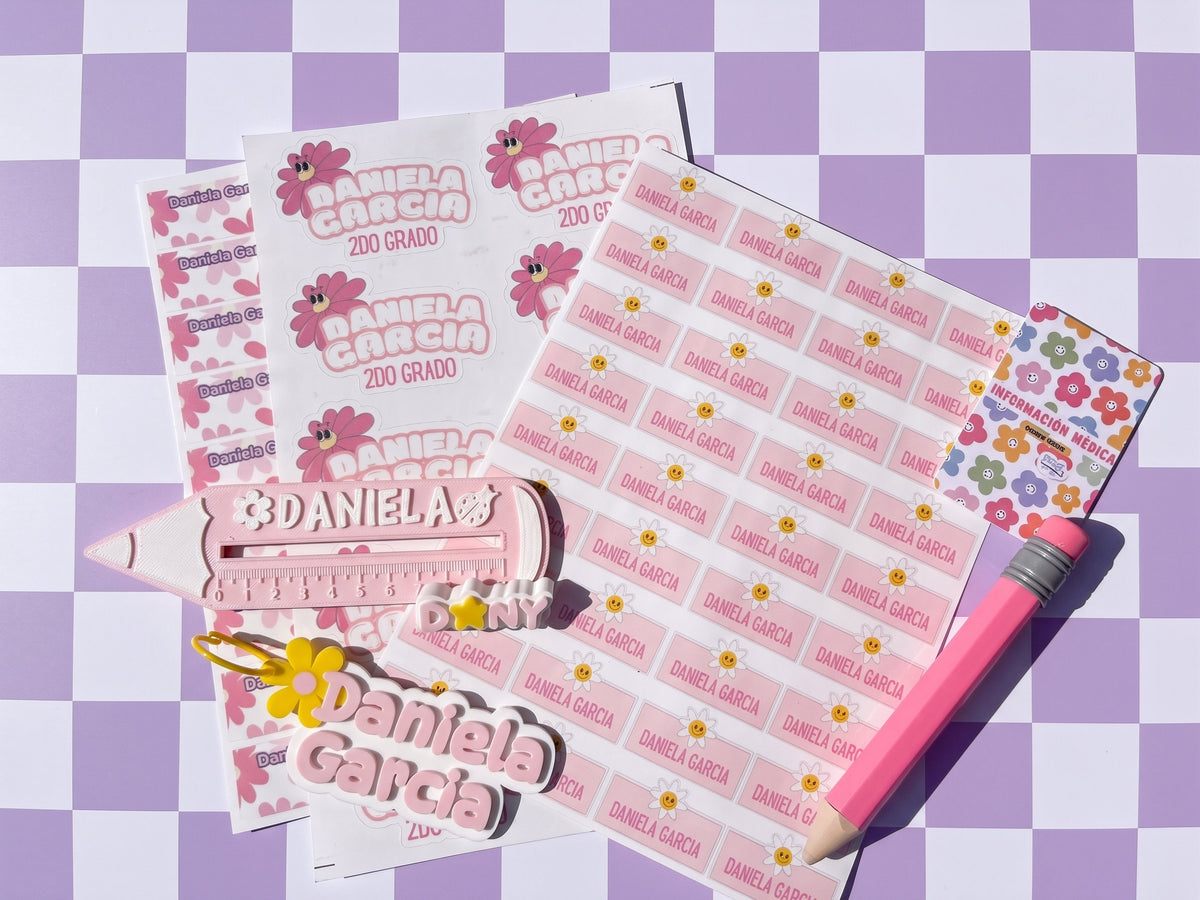 Kit de Stickers Escolares Personalizados de Vinil para Regreso a Clases con accesorios